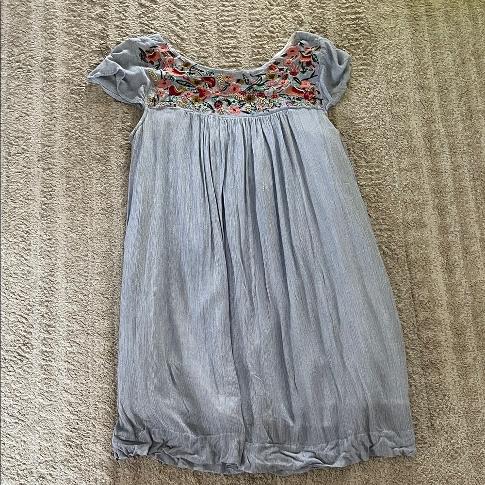 Philosophy Light Blue Embroidered Crewneck Pocketed Cap Sleeve Mini Dress Large